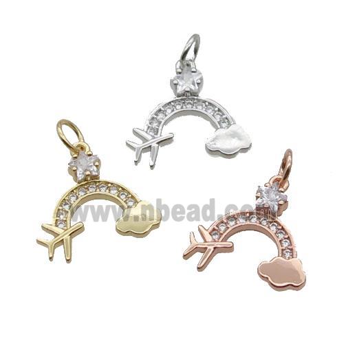 Copper Rainbow Pendant Pave Zircon Airplane Mixed