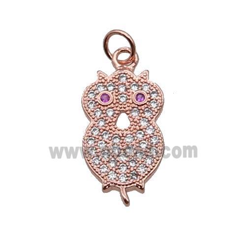 Copper Owl Pendant Pave Zircon Rose Gold