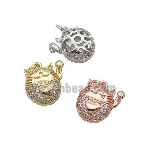 Copper Lucky Cat Pendant Pave Zircon Mixed