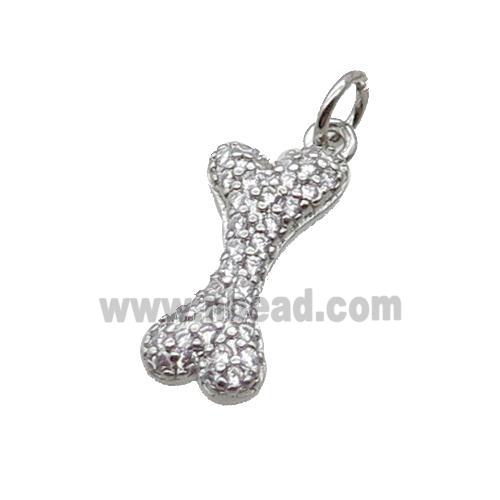 Copper DogBone Pendant Pave Zircon Platinum Plated
