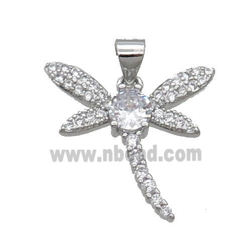 Copper Dragonfly Pendant Pave Zircon Platinum Plated
