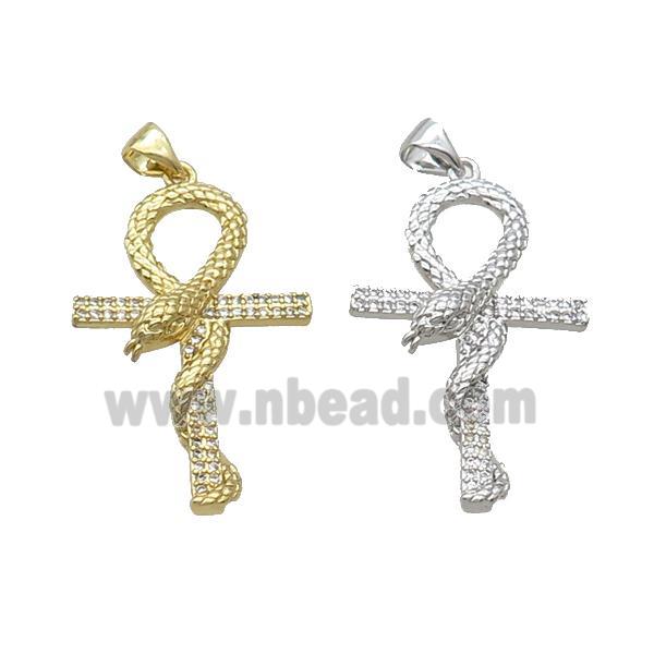 Copper Cross Pendant Pave Zircon Snake Mixed