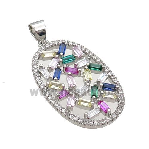 Copper Oval Pendant Pave Zircon Multicolor Platinum Plated