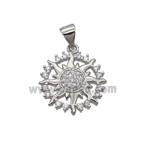 Copper Sun Pendant Pave Zircon Platinum Plated