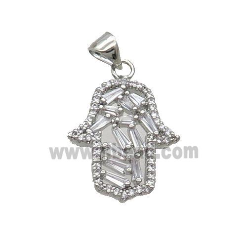 Copper Hamsahand Pendant Pave Zircon Platinum Plated