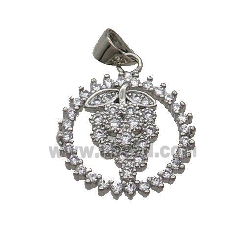Copper Grape Pendant Pave Zircon Circle Platinum Plated