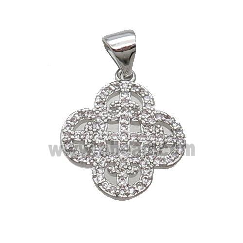 Copper Clover Pendant Pave Zircon Platinum Plated