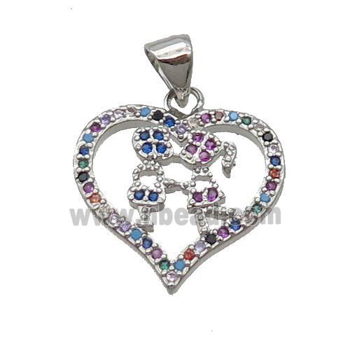 Copper Heart Pendant Pave Zircon Couple Multicolor Platinum Plated