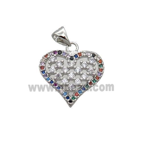 Copper Heart Pendant Pave Zircon Multicolor Platinum Plated