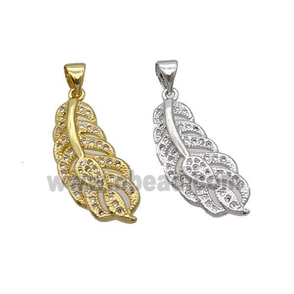 Copper Feather Pendant Pave Zircon Mixed