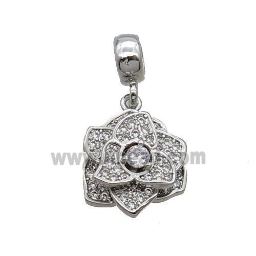 Copper Roseflower Pendant Pave Zircon Platinum Plated