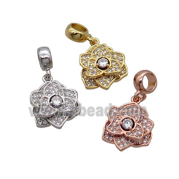 Copper Roseflower Pendant Pave Zircon Mixed