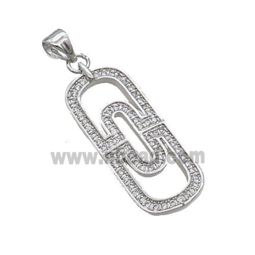 Copper Rectangle Pendant Pave Zircon Platinum Plated