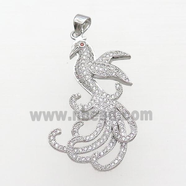 Copper Phoenix Pendant Pave Zircon Platinum Plated
