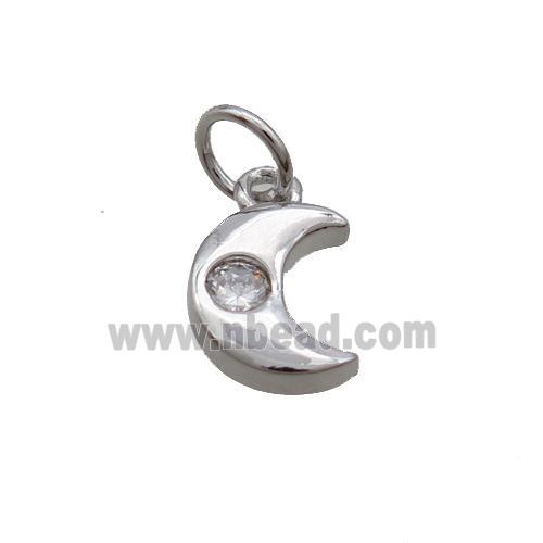 Copper Moon Pendant Pave Zircon Platinum Plated