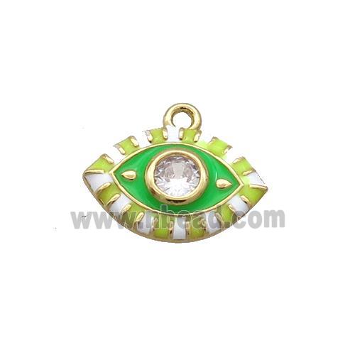 Copper Eye Pendant Pave Zircon Green Enamel Gold Plated