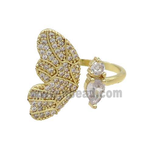 Copper Ring Pave Zircon Butterfly Gold Plated