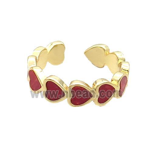 Copper Ring Pave Red Agate Heart Gold Plated
