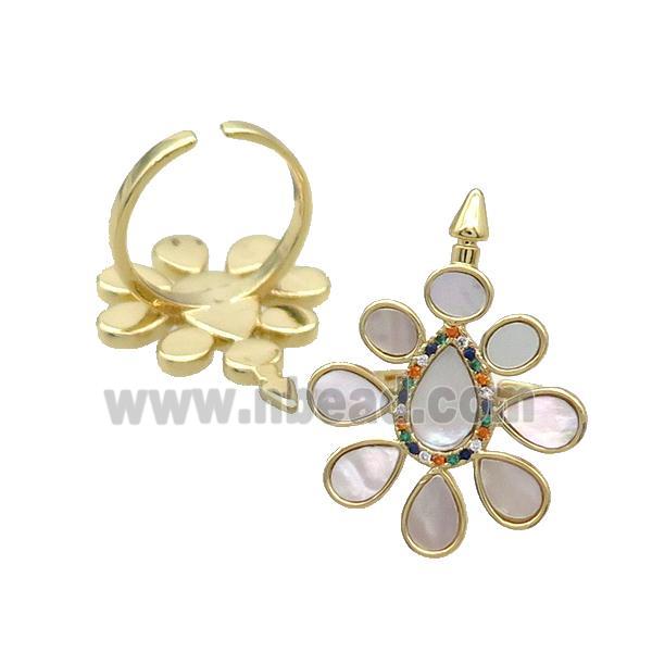 Copper Ring Pave Shell Zircon Teardrop Gold Plated