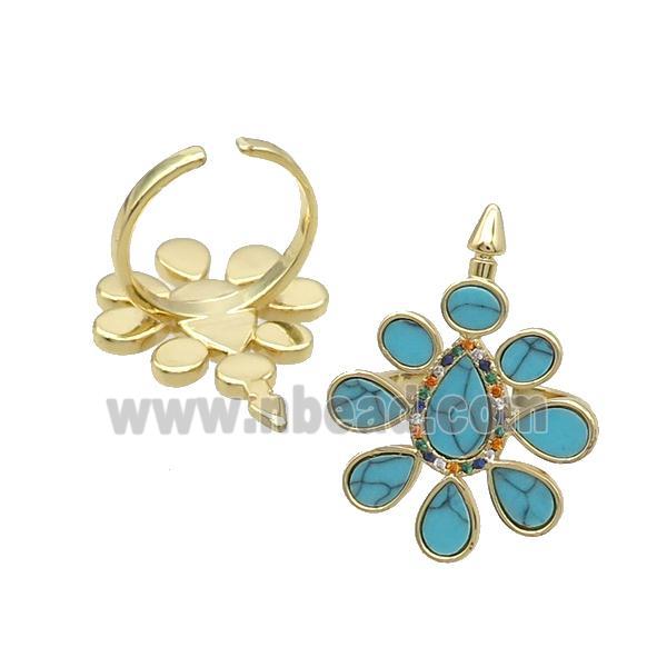 Copper Ring Pave Turquoise Zircon Teardrop Gold Plated