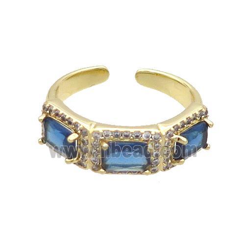 Copper Ring Pave Zircon Blue Crystal Gold Plated