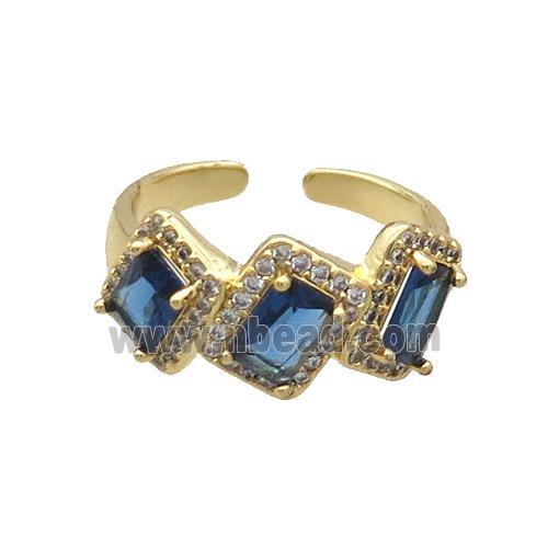 Copper Ring Pave Zircon Blue Crystal Gold Plated