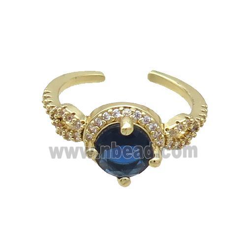 Copper Ring Pave Zircon Blue Crystal Gold Plated