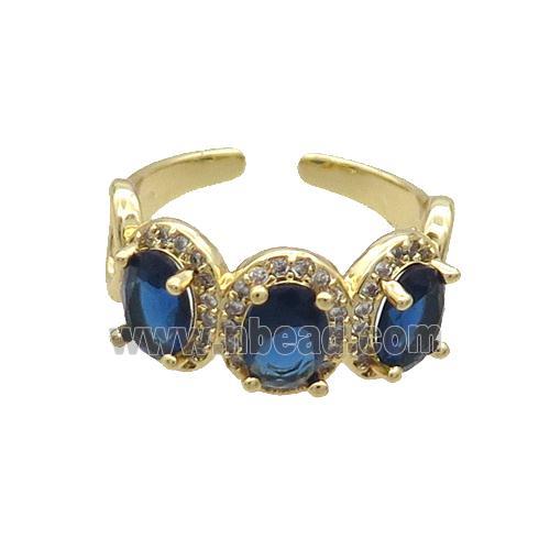 Copper Ring Pave Zircon Blue Crystal Gold Plated
