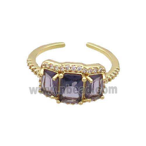 Copper Ring Pave Zircon Purple Crystal Gold Plated