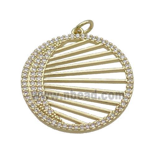 Copper Crescent Moon Pendant Pave Zircon Circle Gold Plated