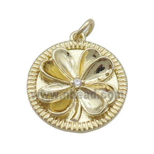 Copper Flower Pendant Pave Zircon Gold Plated