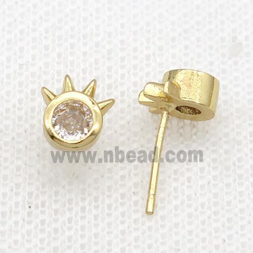 Copper Stud Earring Pave Zircon Gold Plated