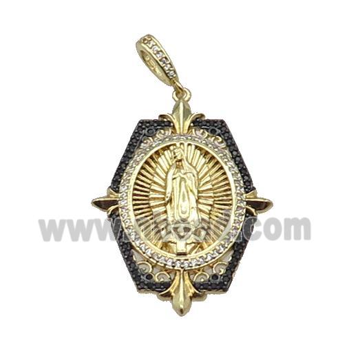 Copper Jesus Pendant Pave Black Zircon Religious Gold Plated