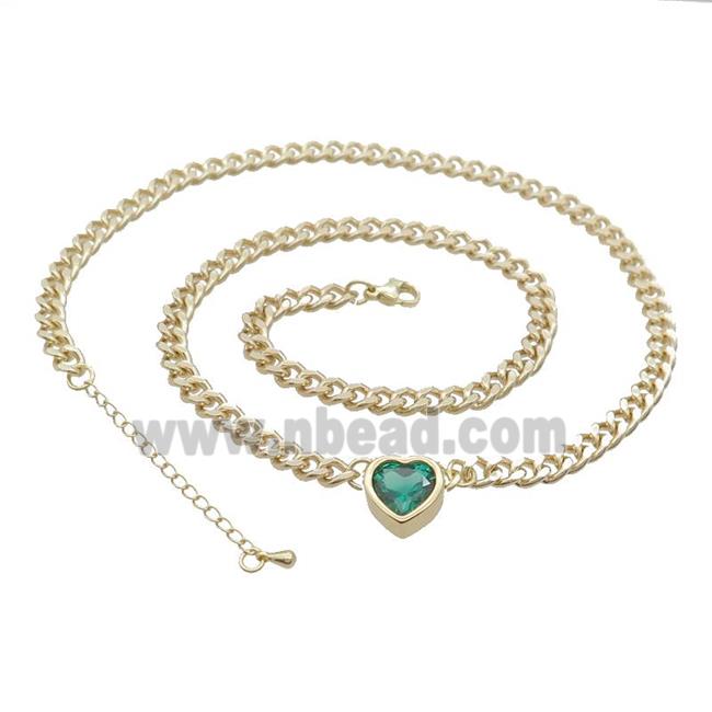 Copper Necklace Pave Green Crystal Heart Gold Plated