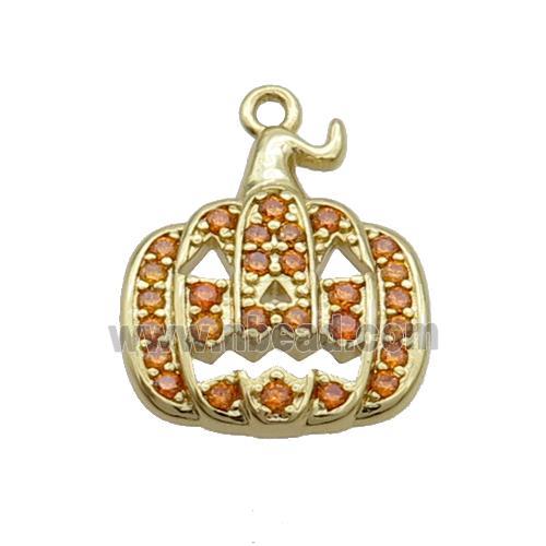 Copper Pumpkin Pendant Pave Zircon Halloween Gold Plated