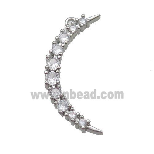 Copper Moon Pendant Pave Zircon Platinum Plated