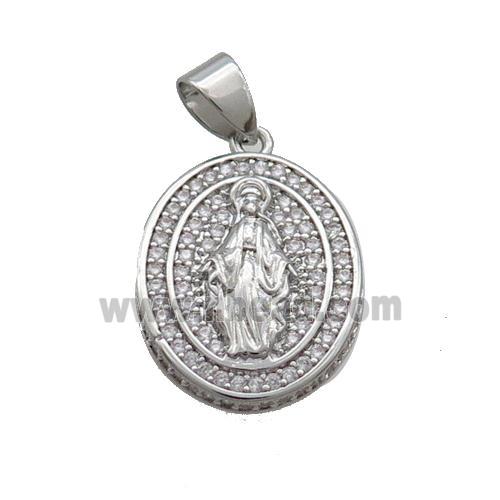 Copper Jesus Pendant Pave Zircon Oval Platinum Plated