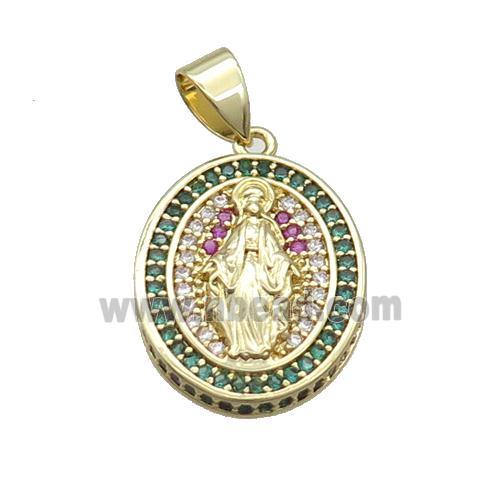 Copper Jesus Pendant Pave Zircon Oval Gold Plated