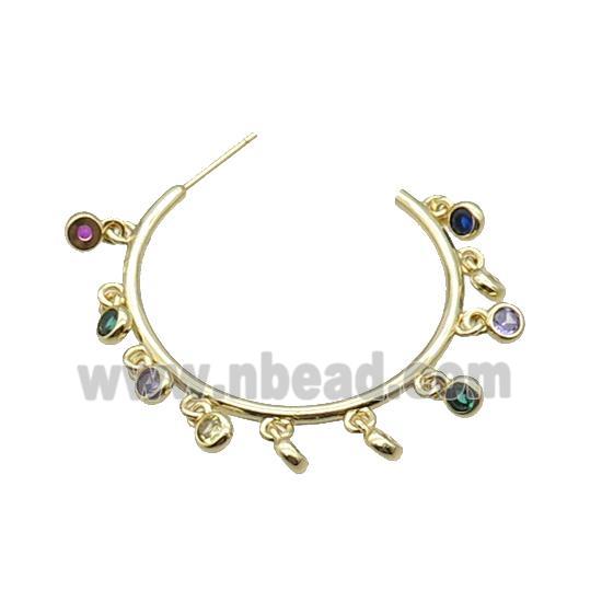 Copper Stud Earring Pave Zircon Circle Gold Plated