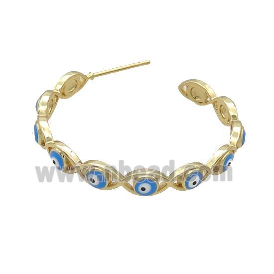 Copper Stud Earring Blue Enamel Evil Eye Gold Plated