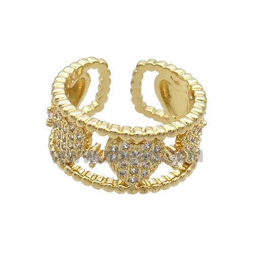 Copper Rings Pave Zircon Heart Gold Plated