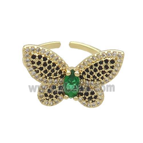Copper Butterfly Ring Pave Zircon Gold Plated