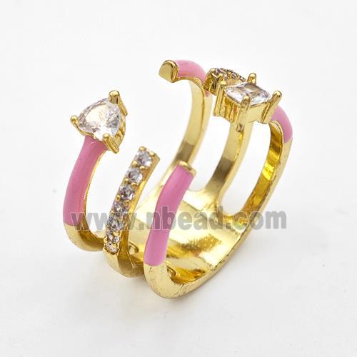 Copper Ring Pave Zircon Pink Enamel Gold Plated