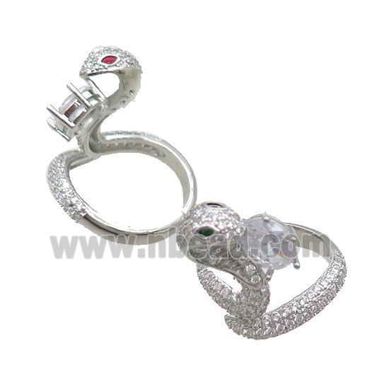 Copper Ring Pave Zircon Snake Adjustable Platinum Plated
