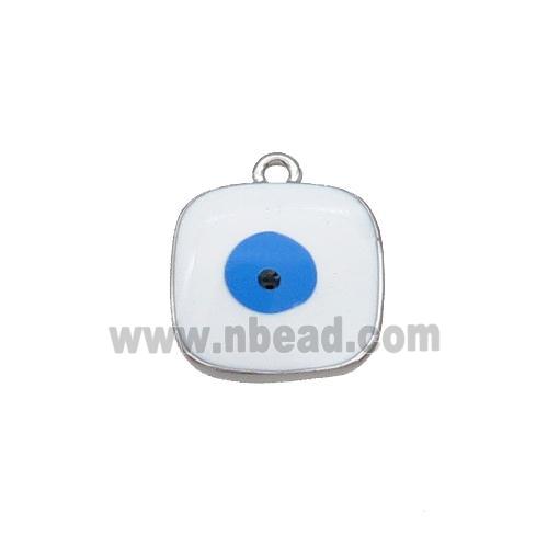 Copper Square Pendant White Enamel Evil Eye Platinum Plated