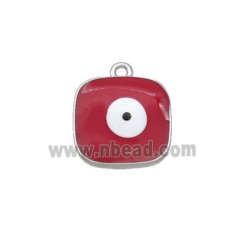 Copper Square Pendant Red Enamel Evil Eye Platinum Plated