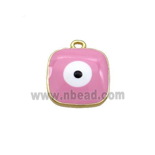 Copper Square Pendant Pink Enamel Evil Eye Gold Plated