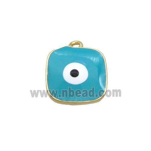 Copper Square Pendant Teal Enamel Evil Eye Gold Plated