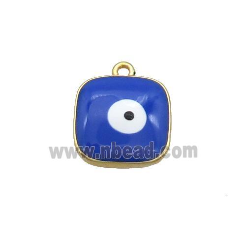 Copper Square Pendant Royalblue Enamel Evil Eye Gold Plated