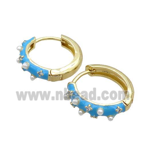 Copper Hoop Earring Blue Enamel Gold Plated